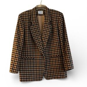 VTG Pendleton 100% Virgin Wool Women's Houndstooth Brown Lined Blazer Sz 18W